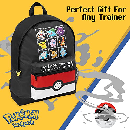 Pokemon Mochilas Escolares, Mochila Niño con Pikachu, Pokeball Y Pokémons, Mochila Infantil para Colegio Deporte Viajes, Regalos Para Niños y Adolescentes (Negro/Rojo)