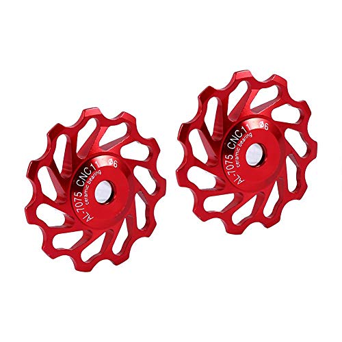 Polea De Cambio De Bicicleta 11T 13T Cerámica De Aluminio Jockey Rueda Trasera Ajustar 7/8/9/10 Velocidad 3 Colores(Rojo 11T)
