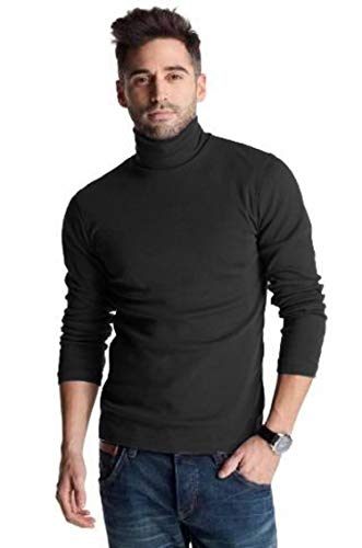 Polo negro de algodón pesado de 300 g/m², para invierno, con cuello vuelto, para hombre Negro negro X-Large