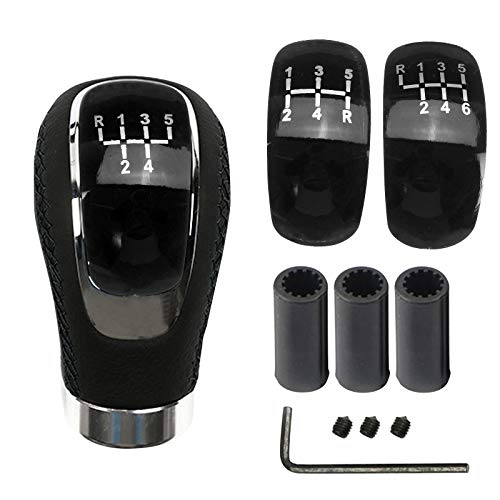 Pomo de palanca de cambios universal para coche, palanca de cambios manual, aleación de aluminio de cuero para coche, adaptador de palanca de cambios con 3 adaptadores de 8 mm, 10 mm, 12 mm (Negro)