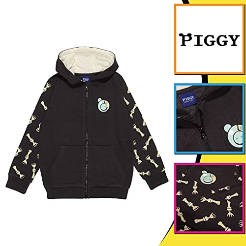 Popgear Piggy Zombie Boys Zipped Hoodie Charcoal Sudaderas de Moda, Gris Oscuro, 9-10 Years para Niños