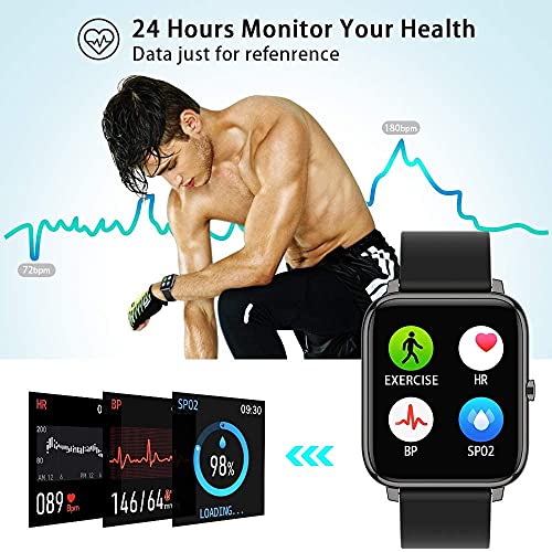 Popglory Smart Watch, Reloj Inteligente con Oxígeno Sanguíneo Presión Arterial Frecuencia Cardíaca, Pulsera Actividad Impermeable IP67 para Hombre Mujer para Android iOS