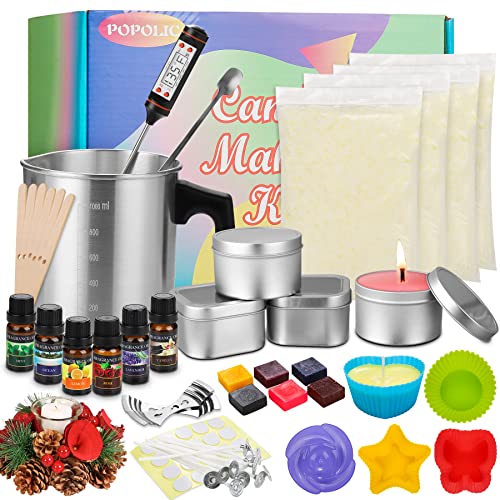 Popolic Herramienta para Velas de Bricolaje, Velas Perfumadas de Regalo, Kit de Velas Perfumadas, Cera de Soja Regalos Originales para Mujer, DIY Juego de Soja de Lata para Aliviar el Estrés