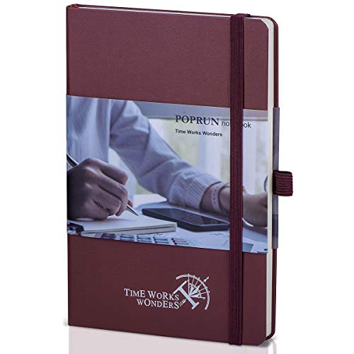 POPRUN Cuaderno Punteado Bullet Journal A5 de Tapa Dura - Libreta Puntos con 3 Índice y 235 Páginas Numeradas, Bucle de Lápiz y Bolsillo, Borgoña