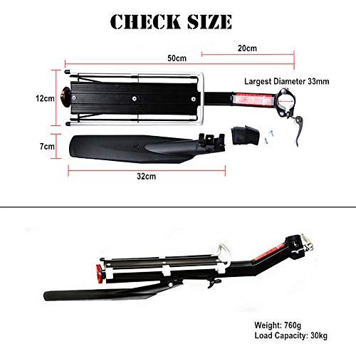 Portabicicletas trasero para bicicleta, Portaequipajes ajustable para equipaje de bicicleta con guardabarros y reflector, portaequipajes de liberación rápida para poste de asiento (Estante del bolso)