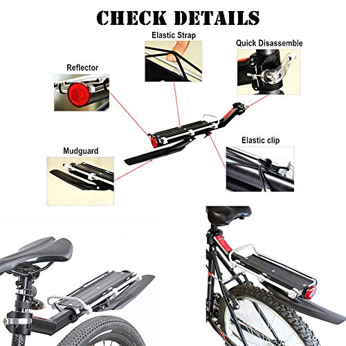 Portabicicletas trasero para bicicleta, Portaequipajes ajustable para equipaje de bicicleta con guardabarros y reflector, portaequipajes de liberación rápida para poste de asiento (Estante del bolso)