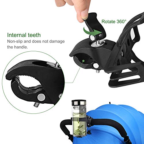 Portabidon Bicicleta,Rotación de 360 Grados Soporte para Botella, Universal Portavasos para Moto Bicicleta MTB Cochecito Carrito Bebe (Negro)