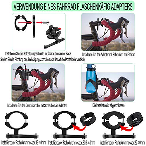 Portabidón para Bicicleta Ligero, Portabotellas Bicicleta Juego de 2, Jaula de Botellas de Bicicleta, con 1 Adaptador Portabotellas, Soporte para Botellas de Bicicleta para MTB, Cochecitos y Scooters