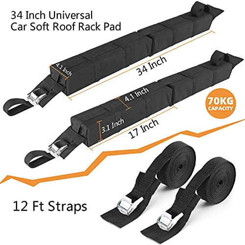 Portaequipajes Acojinado Universal de Techo - Portaequipaje Blandas Travesaño Acojinado Portátil para Kayak Tabla de Surf Sup Canoa Snowboard Paddle Board, con Correas de Sujeción Ajustables y Fijas