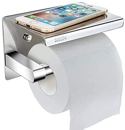 Portarrollos para Papel Higiénico, Telgoner portarrollos baño adhesivo, Acero inoxidable SUS304, Porta Rollos de Papel Higienico con el Teléfono Móvil Estante de Almacenamiento (Plata)