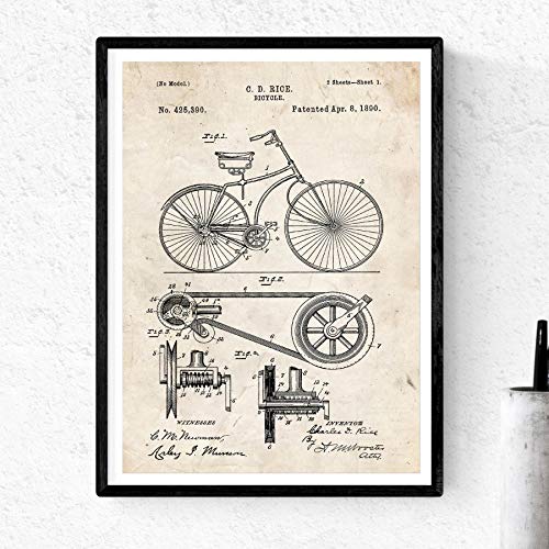 Poster de patente de bicicleta. Lámina para enmarcar. Patentes, planos de inventos famosos. Decoracion de hogar. Tamaño (A3)