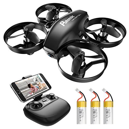 Potensic Mini Drone con Cámara, RC Quadcopter 2.4G 6 Ejes - Diseño Trayectoria de Vuelo, Altitude Hold, Modo sin Cabeza, Control Remoto, WiFi FPV en Tiempo Real, 3 Baterías (18 Min), A20W