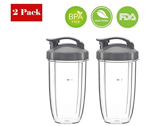 Poweka Piezas de Repuesto Compatible con Nutribullet 600W / 900W, 2 Vasos de 32oz con Tapa Abatible Compatible con Nutribullet Licuadora de Alta Velocidad