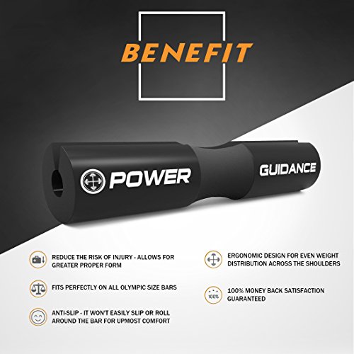 POWER GUIDANCE Barbell Squat Pad Protectora del Cuello y del Hombro Ideal para Squats, Lunges, Hip Thrusts, Levantamiento de Pesas (Negro)