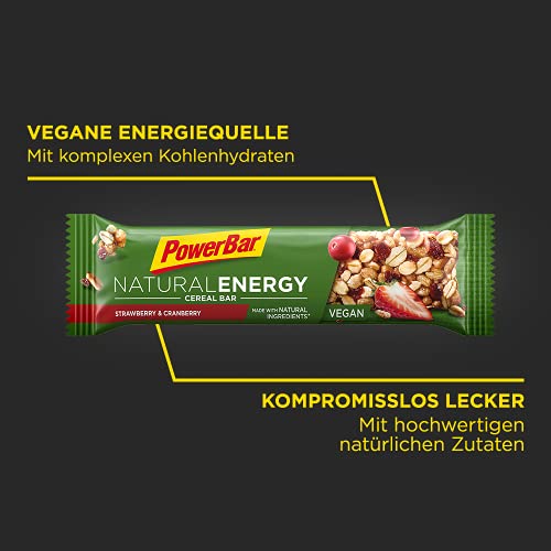 PowerBar Natural Energy Cereal Strawberry & Cranberry 24x40g - Barras de Energía de Carbohidratos Veganos + Magnesio