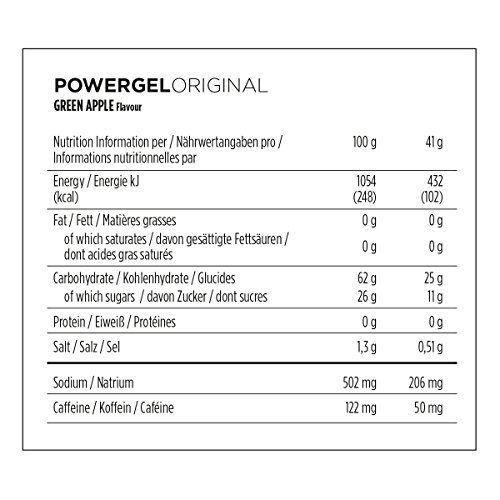 Powerbar Original Power, Gel de energía con sabor de Manzana verde y cafeína 41 g, paquete de 24