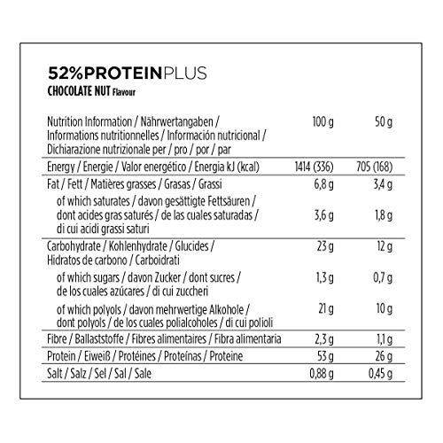 PowerBar Protein Plus 52% Chocolate Nut 20x50g - Barras de Proteína con Bajo Contenido de Azúcar