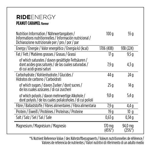 PowerBar Ride Energy Peanut Caramel 18x55g - Barra de Proteínas de Carbohidratos + Magnesio