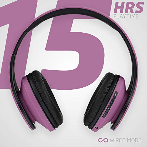 PowerLocus P2 – Auriculares Bluetooth inalambricos de Diadema Cascos Plegables, Casco Bluetooth con Sonido Estéreo Micro SD/TF, FM con micrófono y Audio Cable para iPhone/Samsung/iPad/PC (Púrpura)