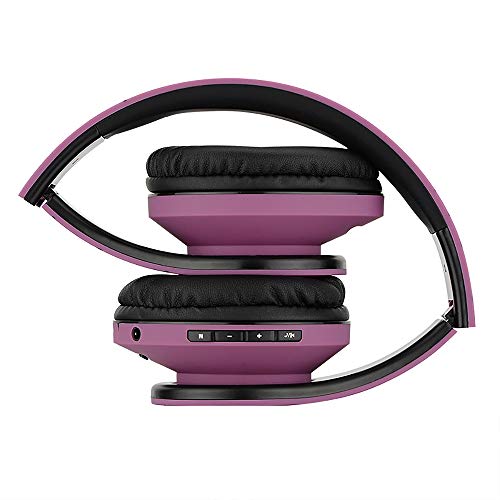 PowerLocus P2 – Auriculares Bluetooth inalambricos de Diadema Cascos Plegables, Casco Bluetooth con Sonido Estéreo Micro SD/TF, FM con micrófono y Audio Cable para iPhone/Samsung/iPad/PC (Púrpura)