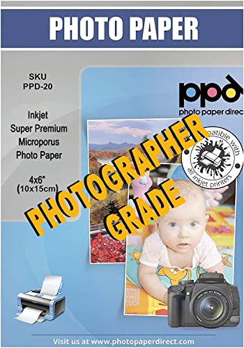 PPD Inkjet - 4 x 6” (aprox. 10 x 15 cm) x 100 Hojas de Papel Fotográfico Brillante Super Premium - Gramaje de 280 g/m² y Secado Instantáneo - Calidad Profesional - Apto para Todas Impresoras de Inyección de Tinta - PPD-20-100