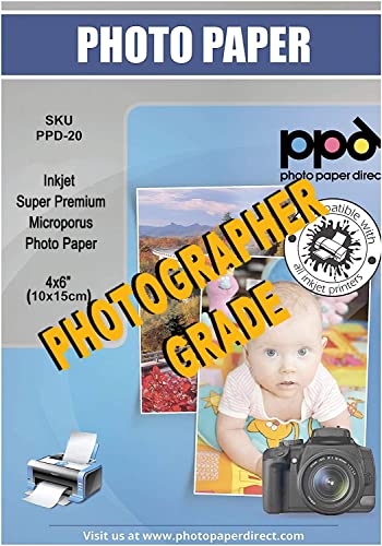 PPD Inkjet - 4 x 6” (aprox. 10 x 15 cm) x 100 Hojas de Papel Fotográfico Brillante Super Premium - Gramaje de 280 g/m² y Secado Instantáneo - Calidad Profesional - Apto para Todas Impresoras de Inyección de Tinta - PPD-20-100