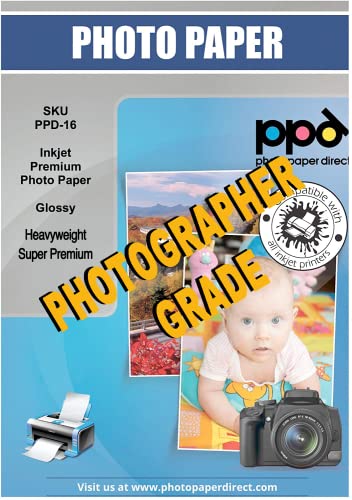 PPD Inkjet - A3 x 50 Hojas de Papel Fotográfico Brillante 280 g/m² - Calidad Profesional - Secado Instantáneo - Para Todas Impresoras de Inyección de Tinta - PPD-16-50