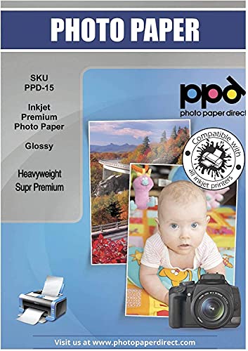 PPD Inkjet - A4 x 50 Hojas de Papel Fotográfico Brillante 280 g/m² - Calidad Profesional - Secado Instantáneo - Para Todas Impresoras de Inyección de Tinta - PPD-15-50