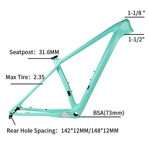 PPLAS 2021 Nuevo Marco de Carbono MTB 27.5er 29er Marco de Bicicleta de montaña de Carbono 148x12mm o 142 * 12 mm MARCHOS DE Bicicleta MTB (Color : Light Green Color, Size : 19in Matt 148x12)