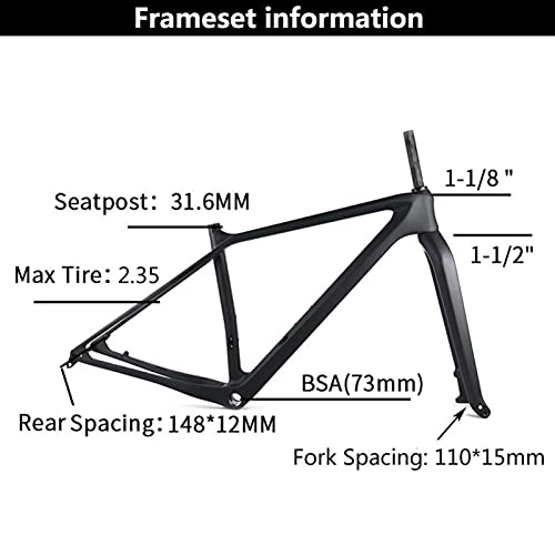 PPLAS 29er Boost 148x12mm Carbon Mountain Bike Frame T1000 Carbon MTB Bicycleet Freameset con 110x15mm Fork (Color : UD Black Glossy, Size : 19inch)