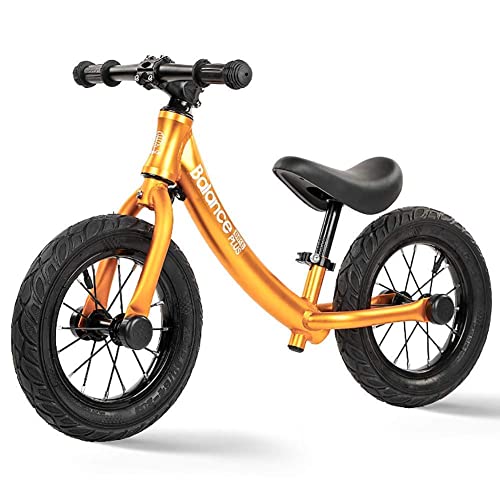 PresentTrike Bicicleta de equilibrio para niños de 2, 3, 4, 5, 6 años, Bicicleta de equilibrio para niños, niñas, sin pedales, correr, caminar, entrenamiento para niños con asiento ajustable, amarillo