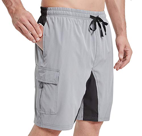 Priessei - Pantalones cortos para bicicleta de montaña, ligeros y de ajuste holgado, acolchados - Gris - Large