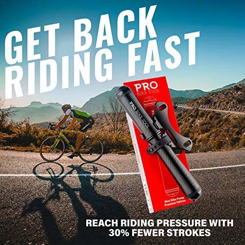 PRO BIKE TOOL Mini bomba de bicicleta Edición Premium, se adapta a válvulas Presta y Schrader - PSI de alta presión - Bomba de neumáticos de bicicleta para bicicletas de carretera y montaña