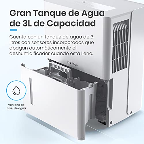 Pro Breeze Deshumidificador 30L/día Wifi con App, Modo Tubo, Automático y Continuo, Secado de Ropa, Sensor de Humedad, Temporizador, Tanque de Agua y Drenaje Continuo, Elimina Humedad y Condensación