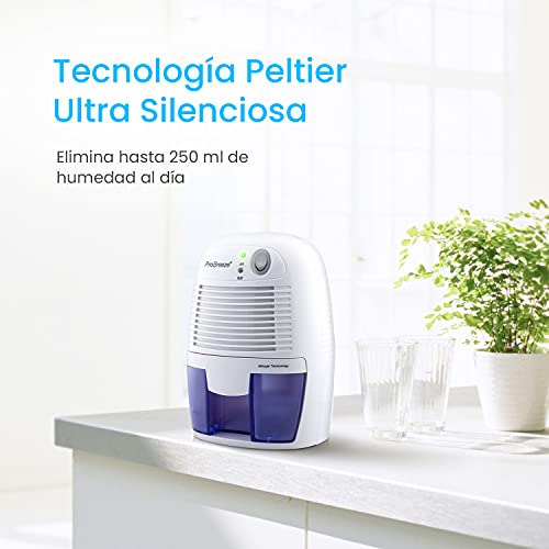 Pro Breeze Mini Deshumidificador 500ml Eléctrico, Silencioso y Portátil. Apagado automático. Contra la Humedad y el Olor. Elimina el Moho de la Habitación, Baño y Cocina