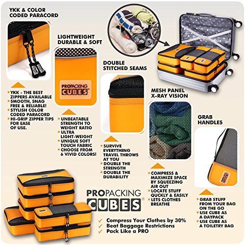 Pro cubos de embalaje | 6 piezas conjunto de cubo de embalaje valor de viaje | 30% ahorro de espacio bolsas y bolsas de viaje de equipaje oranisers | Ultra ligero