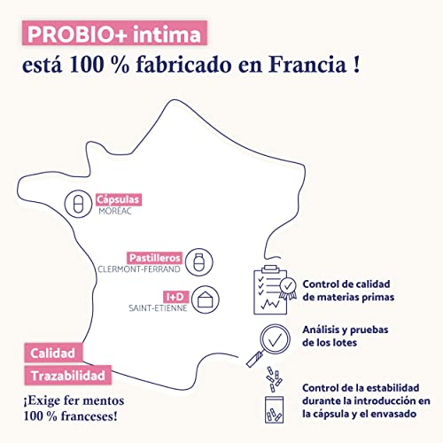 Probio+ Intima - Probióticos Mujer Flora íntima - Hasta 40 Mil Millones de UFC/día - 4 Cepas de Lactobacillus Reuteri, Rhamnosus Crispatus y Acidophilus - 100% Francés