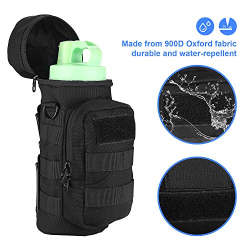 ProCase Bolsa de Botella de Agua, Bolsa Táctica MOLLE de Hidratación Bolso de Transporte con Bolsillo Adicional de Accesorios y Correa de Hombro Desmontable -Negro