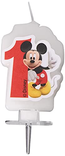 Procos 83149 Mickey Mouse Club House número 1 - Vela numeral, color rojo y blanco