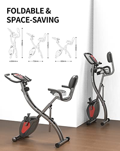 PROIRON Bicicleta Estática Plegable, Fitness Bicicleta de Ejercicio con Respaldo, Banda de Resistencia, 8 Niveles Resistencia Magnética,Sensor de Pulso, Altura Ajustable, Peso Máx. 120 kg