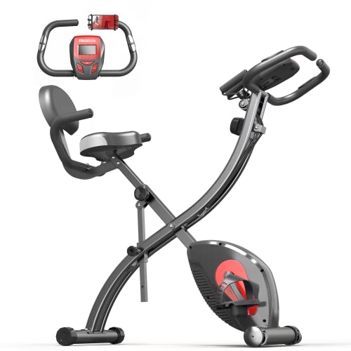 PROIRON Bicicleta Estática Plegable, Fitness Bicicleta de Ejercicio con Respaldo, Banda de Resistencia, 8 Niveles Resistencia Magnética,Sensor de Pulso, Altura Ajustable, Peso Máx. 120 kg