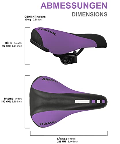 Prometheus - Sillín de bicicleta infantil para bicicleta infantil, cómodo, unisex, para niños de 12, 14, 16 y 18 pulgadas (morado/negro)