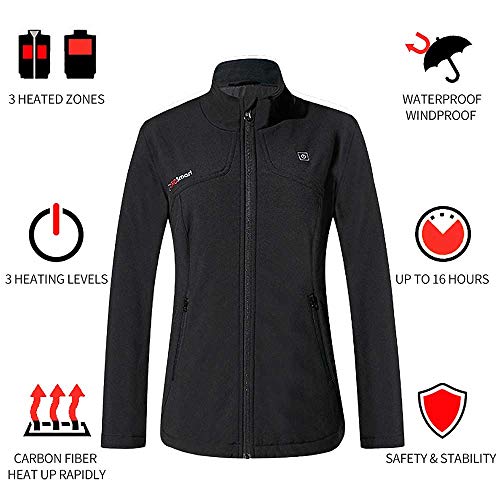 PROSmart Chaqueta Térmica para Mujer Chaqueta Impermeable con Batería de 12V (Negro, S)