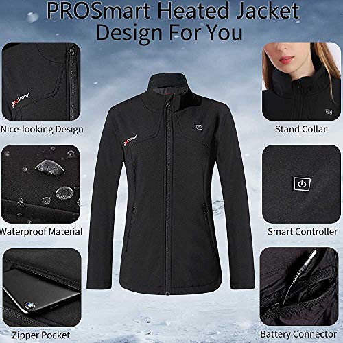 PROSmart Chaqueta Térmica para Mujer Chaqueta Impermeable con Batería de 12V (Negro, S)