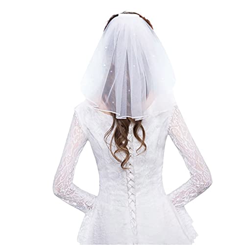 Prosy Velos de cristal de novia cortos de 1 nivel, malla suave con peine para boda, fiesta, velo de novia, accesorios para el cabello para mujeres y niñas (marfil)