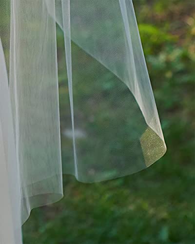 Prosy Velos de novia de 1 capa de tul con borde de corte redondo con peine para mujeres y niñas (marfil)
