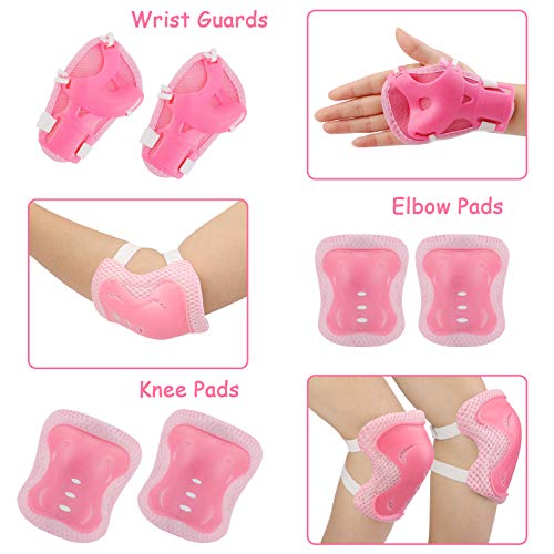 Protecciones Patines, Rodilleras Coderas Muñequeras, Almohadillas para Rodillas Codo Muñeca Niños, para Monopatín, Skate, Patines, Patinaje, Scooter, Bicicleta, con 2 Tiras Reflectantes, Rosa