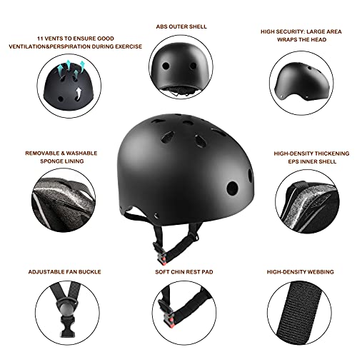 Protector de Engranajes de Seguridad Deportiva Conjunto de niños Ajustable Codo muñeca Rodilleras Casco para niños Adolescente Adulto Scooter Patinaje Ciclismo equitación Hoverboard Regalo Negro L