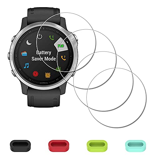 Protector de pantalla para Garmin Fenix 6S / 6S Pro / 6S Sapphire GPS Watch + tapones de silicona antipolvo, iDaPro vidrio templado antiarañazos, sin burbujas