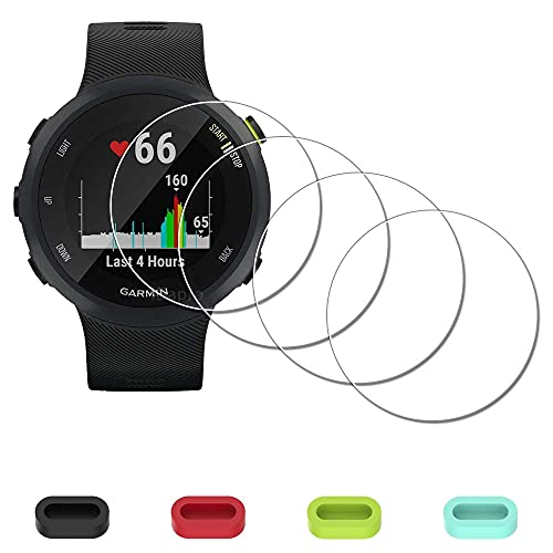 Protector de pantalla para Garmin Forerunner 45/45S Smartwatch + tapones de silicona antipolvo, iDaPro de cristal templado antiarañazos, sin burbujas